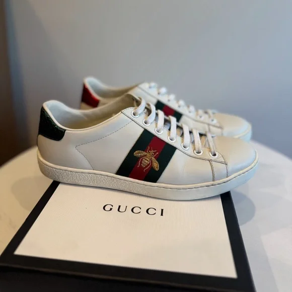 Women's Gucci Ace Embroidered White Leather Sneakers - Picture 2 of 8